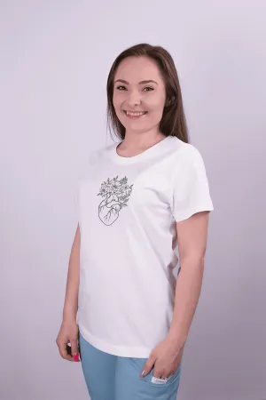 Zdravotnícke tričko Unidress-kardio srdce s kvetmi(veľké logo)