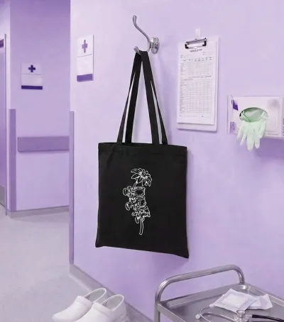 Bavlnená taška s potlačou- kvety a kosti