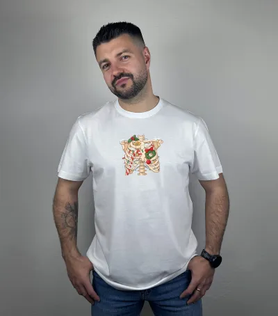Pánske zdravotnícke tričko UNIDRESS – Hrudný kôš s vianočnými ozdobami