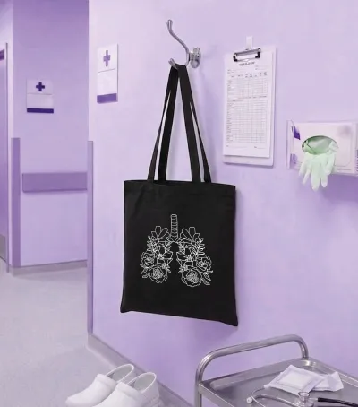 Bavlnená taška s umeleckým motívom pľúc a kvetov