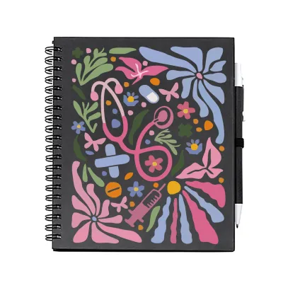 Notes/Diár čierny so zdravotníckou potlačou- kvetinový diár