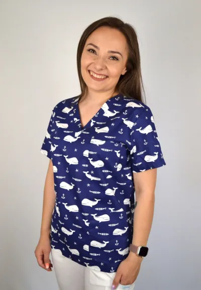 Zdravotnícka blúzka Unidress vzor veľrybky