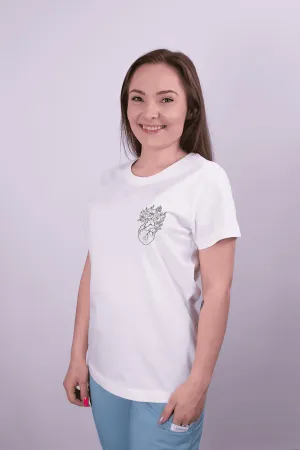 Zdravotnícke tričko Unidress-kardio srdce s kvetmi(malé logo)
